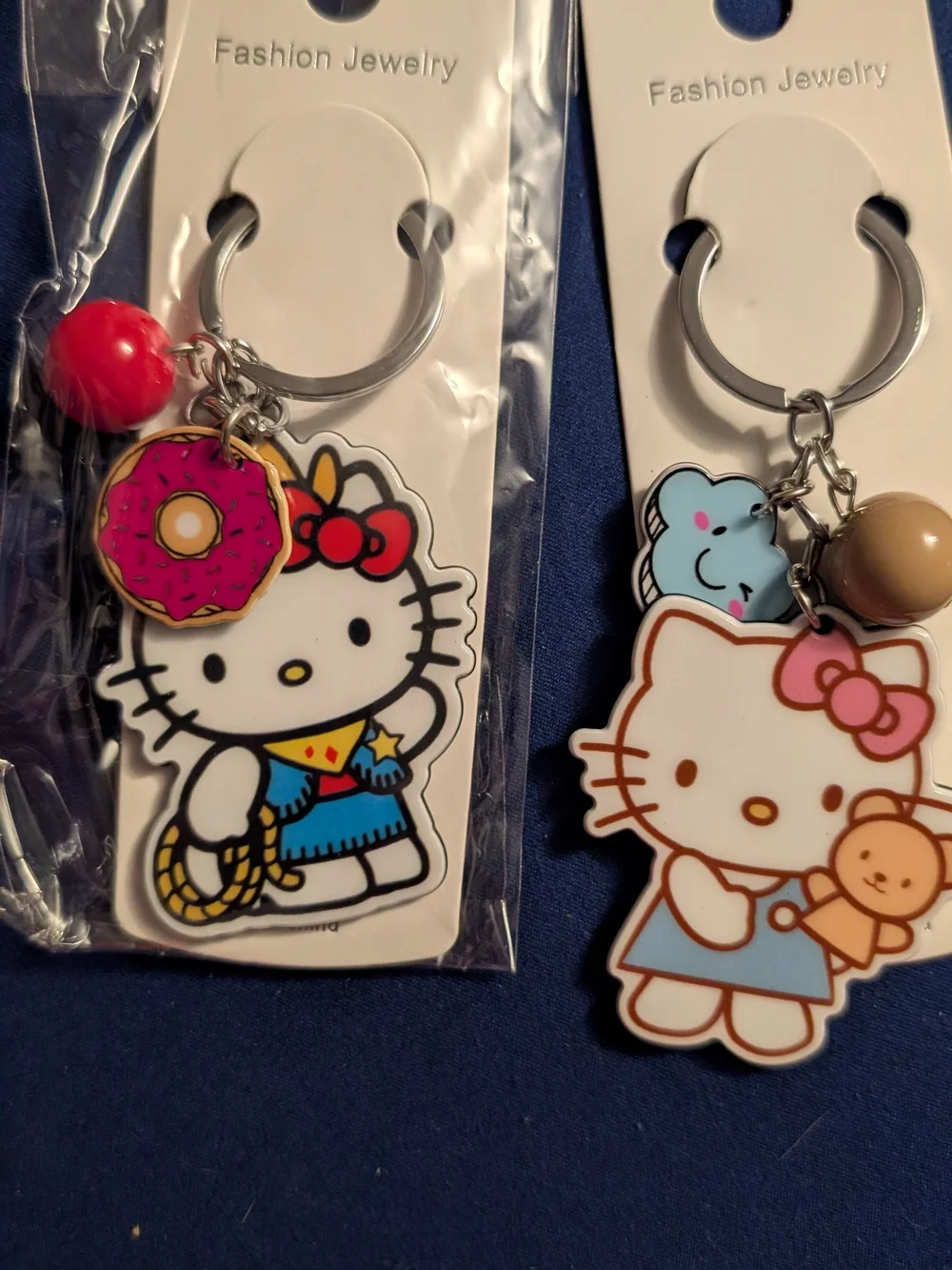 Hello Kitty Duo Keychain Set - Pink, Blue & Red Accents